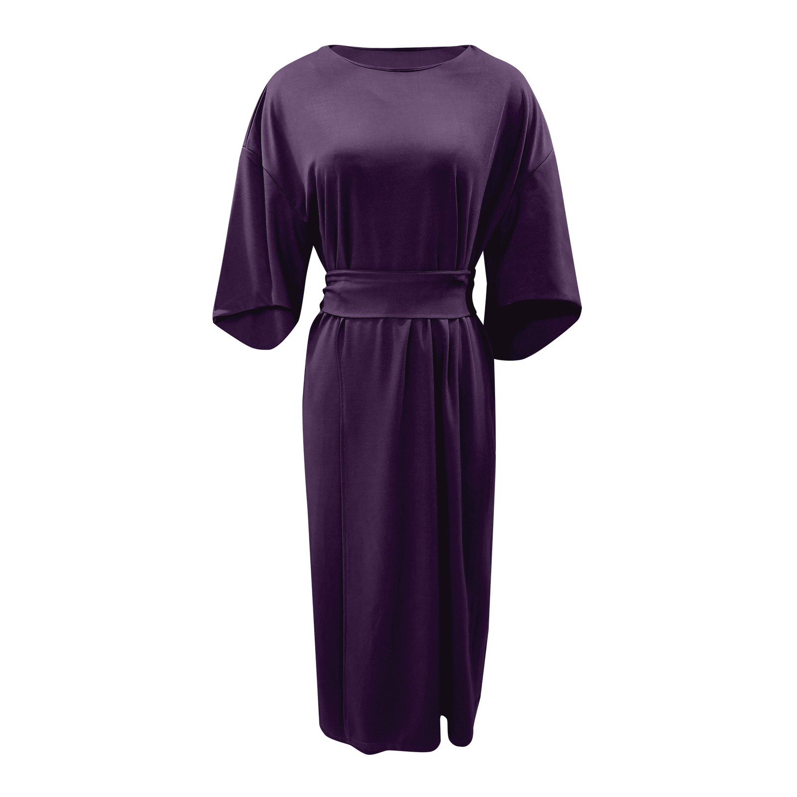 thumbnail image 4 of 2025 Vestido elegante de color liso para mujer con cintura alta, mangas murciélago, estilo informal, mezcla de poliéster, vestido de fiesta para todas las estaciones, 4 of 4
